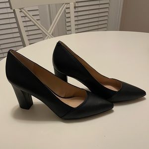 Franco Sarto Black Leather Block Heel Pumps, women’s size 9.5, 3.5” heel